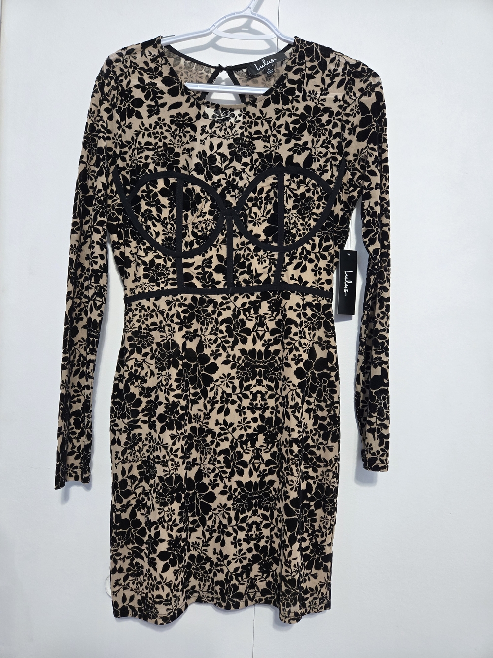 Lulus NWT Velvet Flocked Gothic Floral Mesh Corset Mini Dress Large